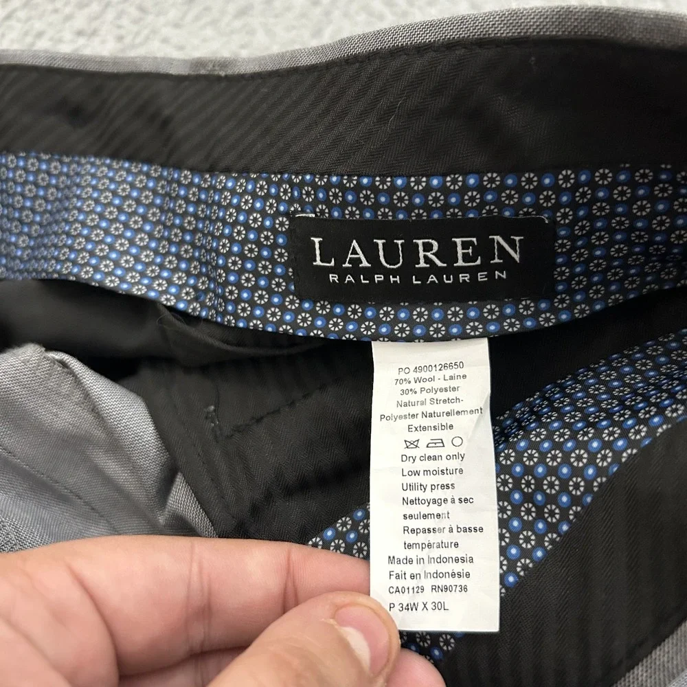 Lauren Ralph Lauren Pants Mens 34x30 Gray Wool Natural Stretch Dress Pockets